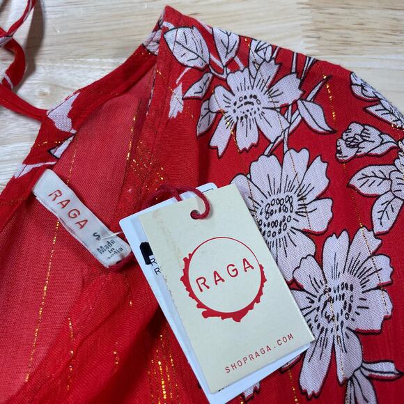 RAGA NWT Rohit Floral Sharkbite Hem Midi Dress Red Size S Empire Waist Chiffon - Picture 3 of 10